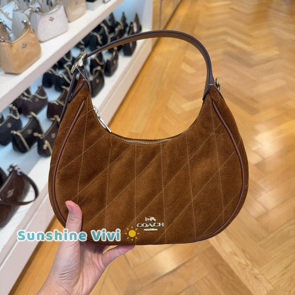 NWT Coach Emily Shoulder Bag with Quilting CFG08 Gold/Warm Brown Suede Leather